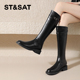 St&Sat 星期六秋冬新款 高筒骑士靴加绒保暖厚底长靴女SSD4116CKT