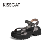 女KA54311 KISS 水钻凉鞋 厚底增高魔术贴沙滩鞋 CAT 接吻猫夏季