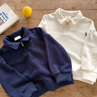 新款 男2025秋季 中小童纯色上衣宝宝潮牌T恤女洋气 长袖 儿童POLO衫