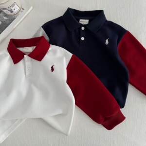 儿童POLO衫长袖男童春秋款小童Polo领上衣潮牌宝宝撞色T恤女纯棉