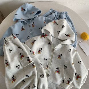 儿童卡通卫衣套装 款 小童满印卫裤 宝宝连帽外套两件套女洋气 男春季