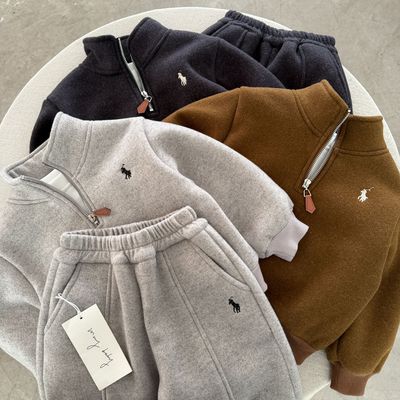 儿童加绒套装冬男童拉链两件套宝宝保暖运动装女童休闲装加厚