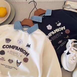 儿童卫衣男2026春秋新款小童春装上衣洋气宝宝卡通打底衫女假两件