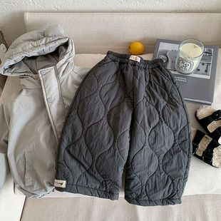男外穿2025冬季 夹棉宝宝纯色直筒裤 新款 长裤 女加厚 小童装 儿童棉裤