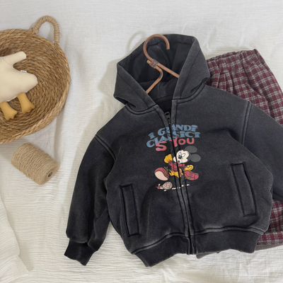 不二妈冬款卡通加绒连帽卫衣洋气