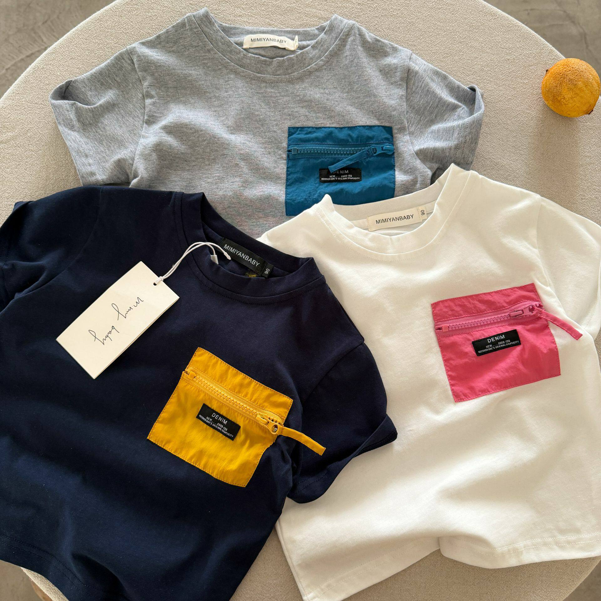 儿童短袖T恤男夏季2026款小童口袋上衣洋气宝宝字母打底衫女薄款