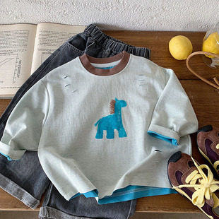 儿童T恤男纯棉2026春秋新款小童割破上衣潮宝宝卡通打底衫女洋气
