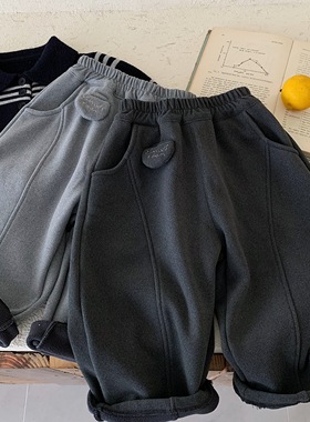 儿童休闲裤男加绒加厚2025冬季新款小童长裤宝宝纯色阔腿裤男保暖