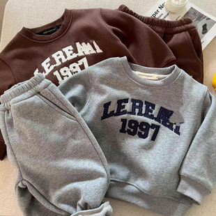 宝宝小熊卫裤 儿童卫衣套装 男童字母套头衫 款 两件套女加厚 加绒冬季