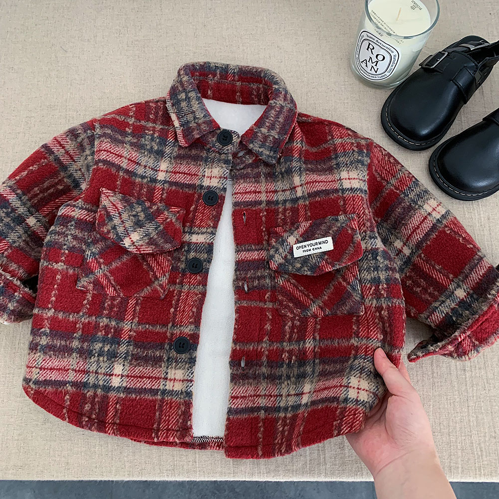 不二妈加绒衬衫秋冬格子外套保暖