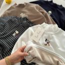 小童条纹上衣潮宝宝卡通T恤女羊绒 新款 儿童加厚打底衫 男2025冬季