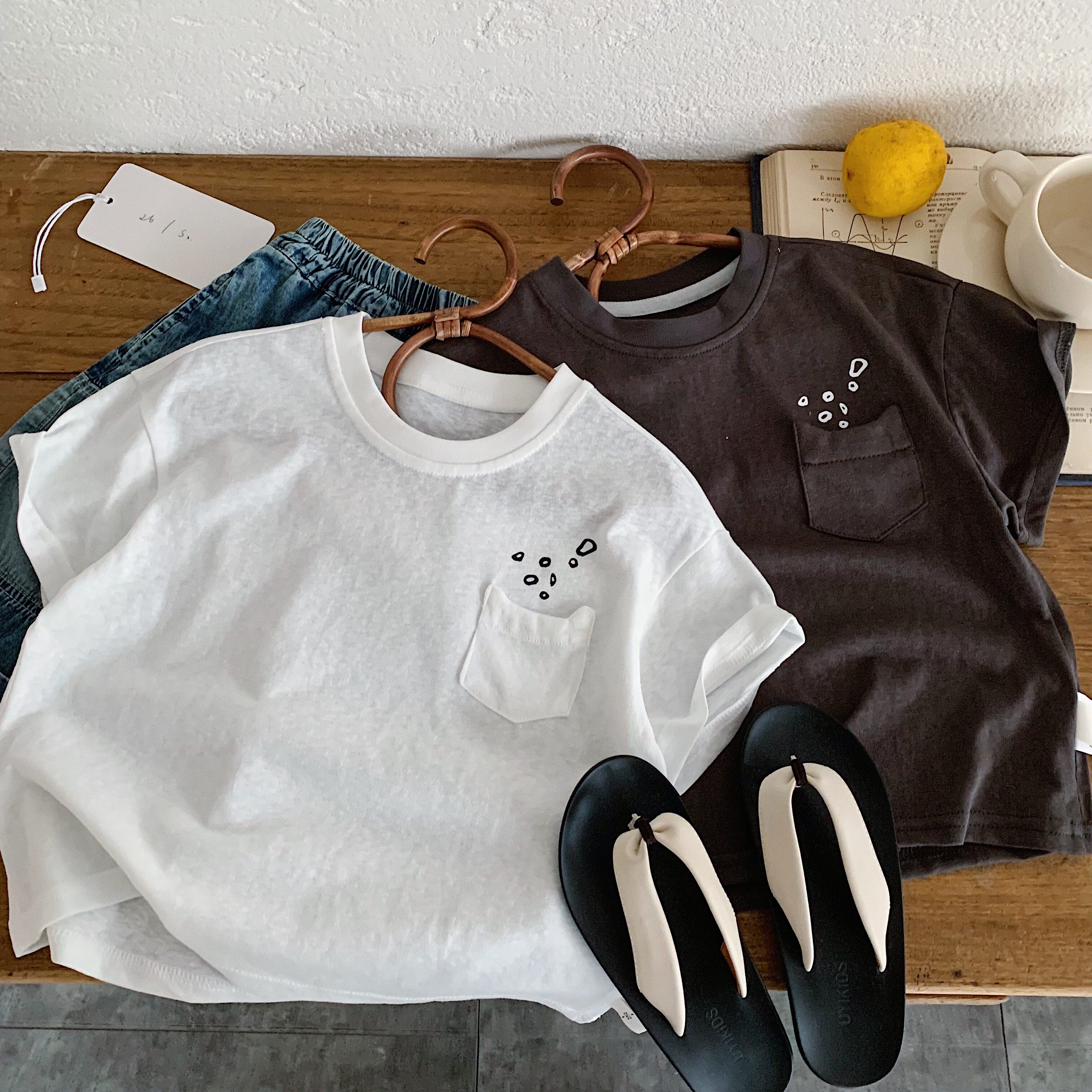 儿童短袖男纯色2026夏季新款小童口袋中袖宝宝简约T恤透气女薄款