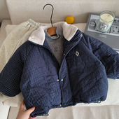 儿童格子棉服男加厚2025冬季 小童字母棉衣宝宝棉袄外套女夹棉 新款