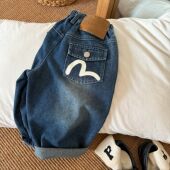 子纯色儿童休闲直筒裤 宝宝长裤 女洋气 做旧2026春新款 男童软牛仔裤