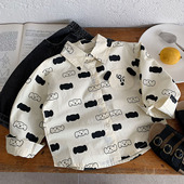 儿童卡通衬衫 小童满印上衣宝宝休闲衬衣女洋气 男可爱2026春秋新款