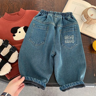 男童冬季日系牛仔裤加绒儿童百搭帅气一体绒柔软加厚长裤子潮酷