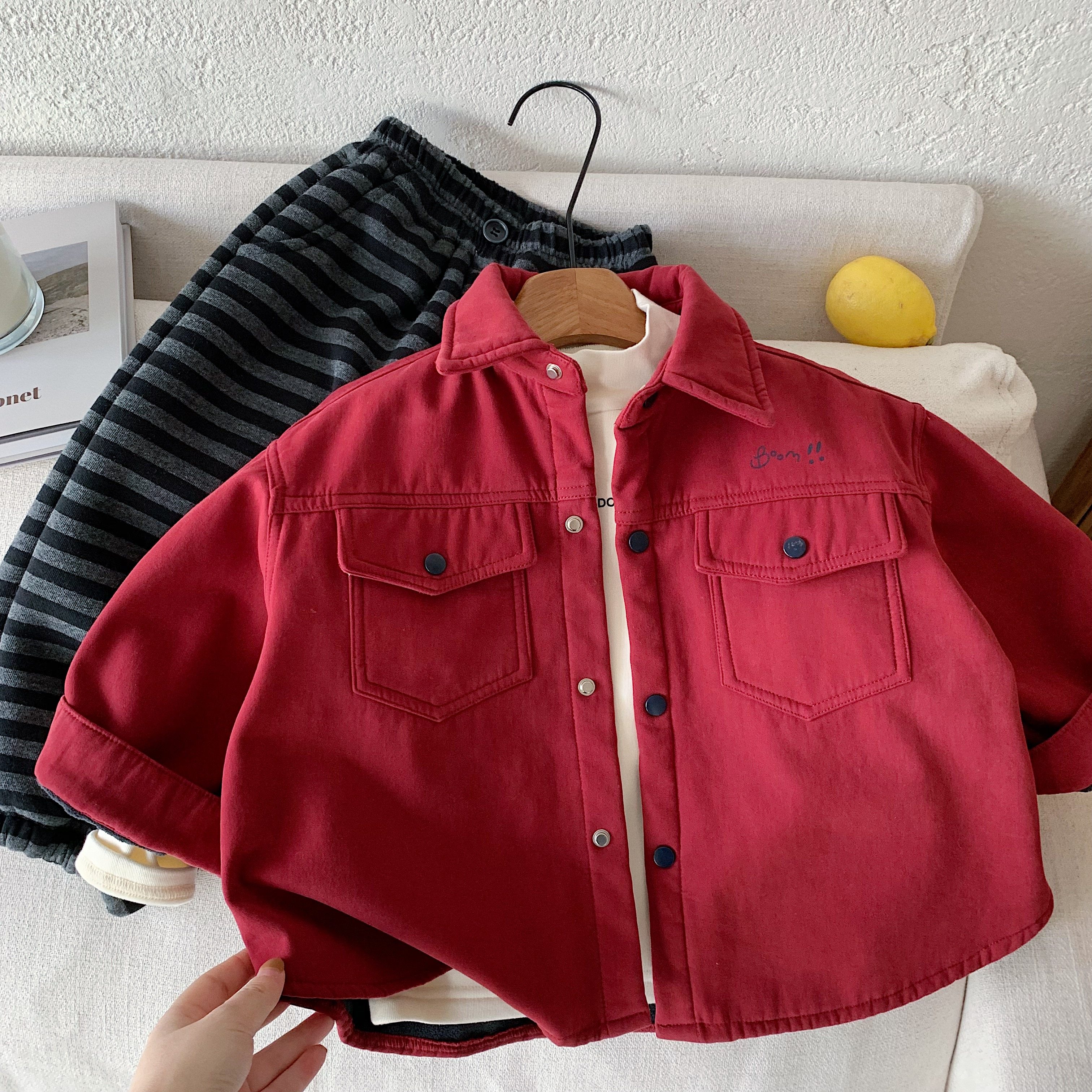 儿童衬衫男加绒2025冬季新款小童红色外套韩版宝宝字母衬衣女洋气,童装/婴儿装/亲子装,普通外套,淘宝优惠券,粉丝福利购,淘宝优惠卷