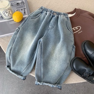 男童加绒裤子秋冬款2025新款韩版儿童帅气时髦保暖冬装宝宝牛仔裤