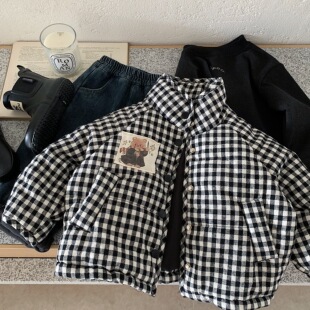 儿童夹棉外套男女童加厚棉衣2025冬季新款宝宝格子棉服袄保暖洋气