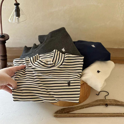 不二妈长袖半高领打底衫条纹内搭