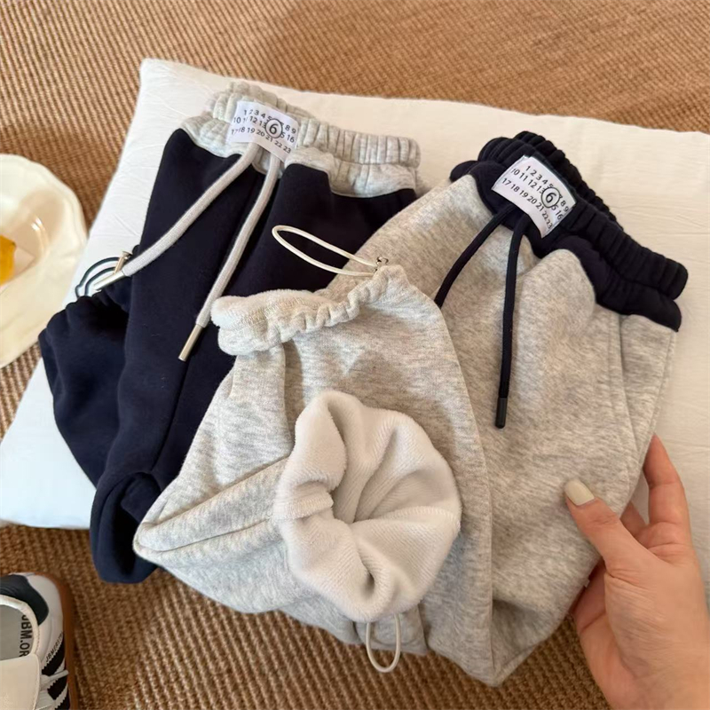 儿童休闲裤加绒男童冬季款长裤子小童直筒裤宝宝阔腿裤女加绒