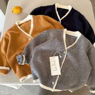 儿童针织衫男春季2026新款小童纯色开衫百搭潮宝宝毛衣外套女洋气