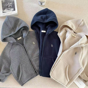 儿童连帽外套毛毛衣男2025秋冬新款小童小熊棉袄潮宝宝女加绒