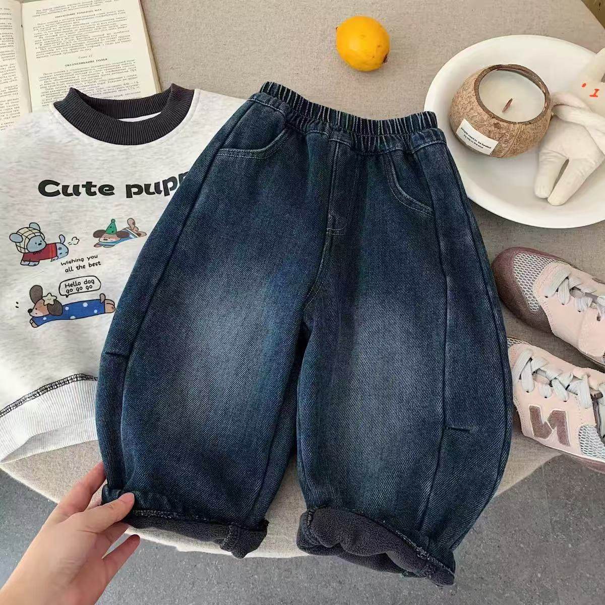 儿童加绒牛仔裤男女童休闲长裤2025冬新款宝宝纯色加厚直筒裤保暖,童装/婴儿装/亲子装,裤子,淘宝优惠券,粉丝福利购,淘宝优惠卷