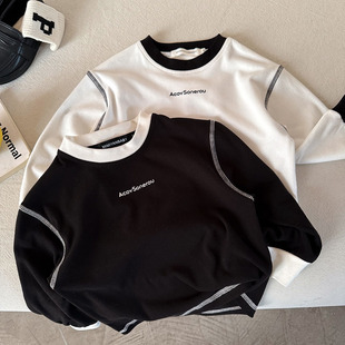 儿童弹力T恤男秋冬2025新款 女洋气 中小童字母上衣宝宝加绒打底衫