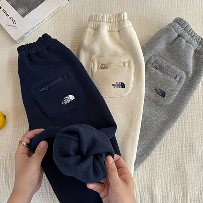不二妈加绒卫裤秋冬字母口袋洋气