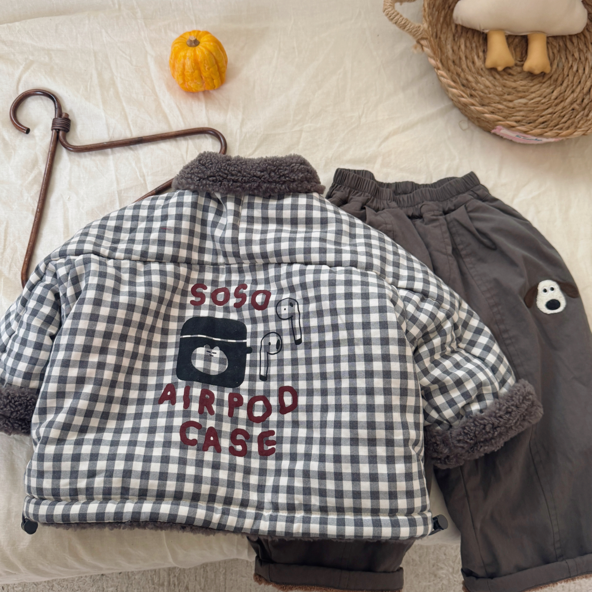 儿童棉服男夹棉2025冬季新款小童两面穿外套宝宝格子棉衣女保暖