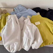 外套两件套双面绒 洋气软宝宝纯色开衫 儿童卫衣套装 秋冬男女童卫裤