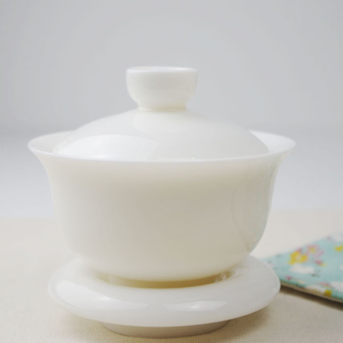 德化白玉瓷盖碗陶瓷茶备泡茶碗三才高白瓷羊脂大号功夫茶具零配件