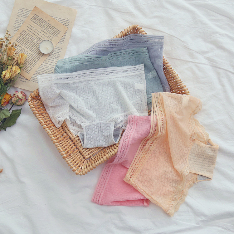 夏季轻薄柔软全蕾丝中腰平角内裤
