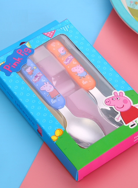 R33(R54) 出口小物 小猪儿童便携餐具304不锈钢 卡通勺子叉子防摔