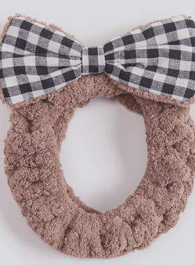 R35 原 精致的猪猪女孩要入 格子蝴蝶结毛绒面膜发带 洗脸发箍