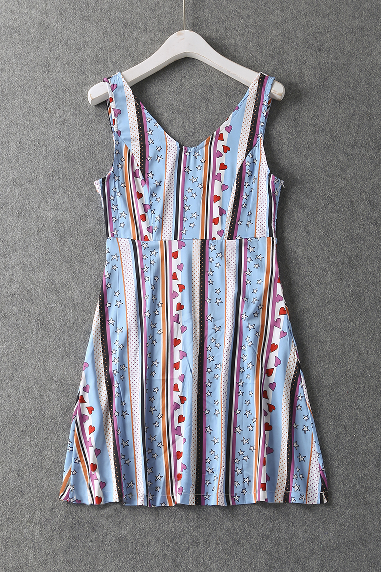 V87 原DAN 自留大爱 洋气花色 时尚俏皮窄肩带收腰无袖连衣裙