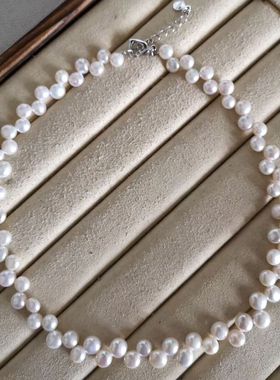 时尚雅致气质三七孔天然淡水双层真珍珠颈链项链锁骨链遮疤痕女