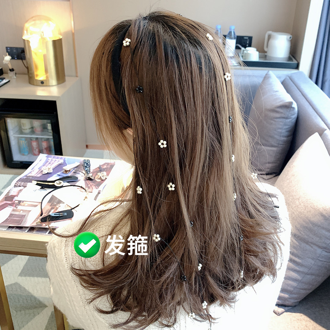 韩国阿吉同款豆豆流苏小花长线珍珠拼花吊坠发箍压发少女减龄神器