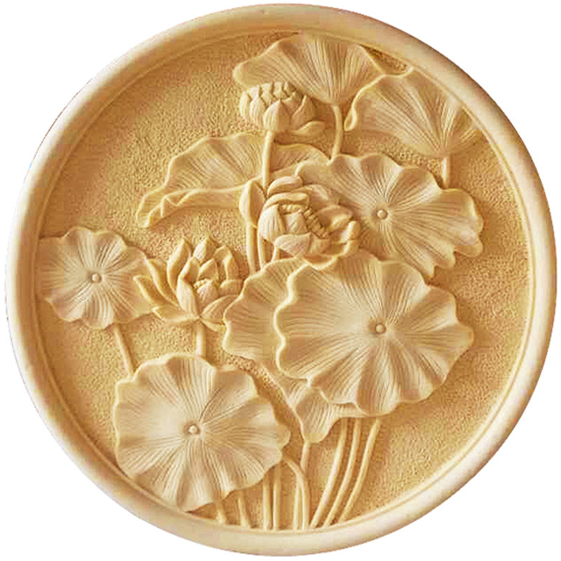 亚马逊砂岩立体浮雕圆形荷花 玻璃钢仿铜背景墙沙雕浮雕装饰石材