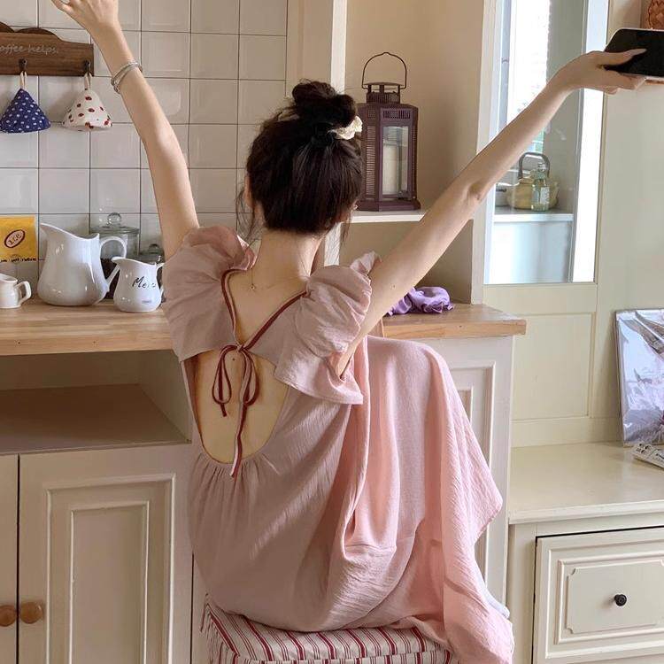 韩系甜美度假风简约撞色睡裙
