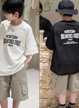 玺哆哆童装2025夏季新款男女童字母印花拼接款透气短袖T恤60550