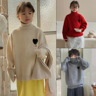 G+童装2024冬款儿童加绒毛衣羊绒混纺男女童针织内搭打底衫6911