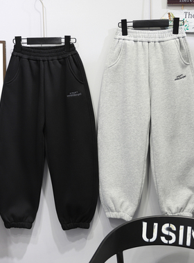 啦芙莱童装2025冬季新款男女中大童一体绒休闲裤保暖束脚卫裤7992