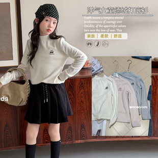 wooso童装2026秋冬款女中大童刺绣德绒打底衫半高领长袖T恤81398
