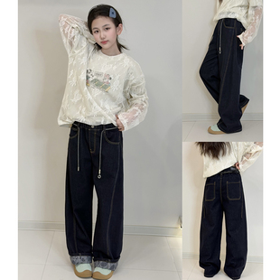 天依角童装2026春季新款女童复古风牛仔裤中大童休闲直筒裤18073