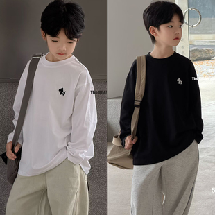 布芮欧童装2026春季新款男女童简约小马刺绣圆领纯棉长袖T恤56205