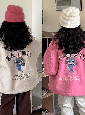 大E小e童装冬款男女童兔子毛毛外套卡通皮毛一体毛绒大衣3626