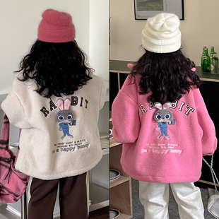 大E小e童装冬款男女童兔子毛毛外套卡通皮毛一体毛绒大衣3626