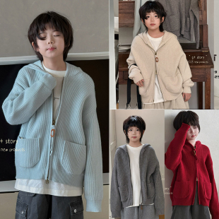 G+童装2025秋冬新款男女童双拉链洋气连帽毛衣外套针织开衫52803